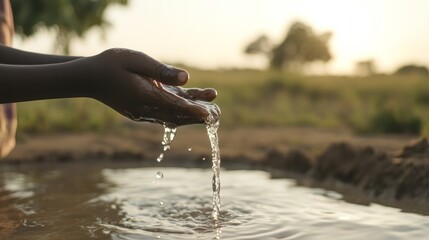 a pair of hands holding and letting water flow.