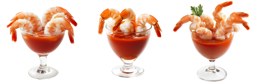 Delicious shrimp cocktail with fresh shrimp around glass rim isolated on transparent background - Powered by Adobe