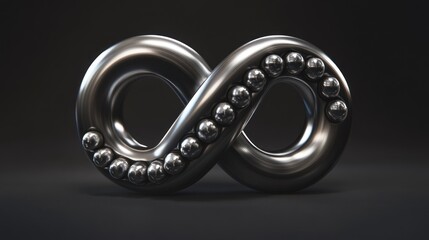 Infinity symbol, metallic, dark background, 3D rendering