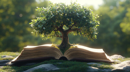 illustration of a tree turning into a book or paper
