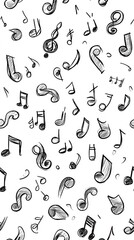 Hand-drawn musical notes in a seamless pattern.
