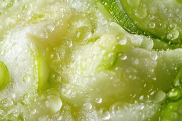 Close up macro view of fresh green vegetable droplets