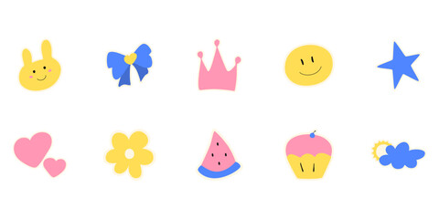 Cute comic stickers. Cartoon characters design for banners, posters and cards