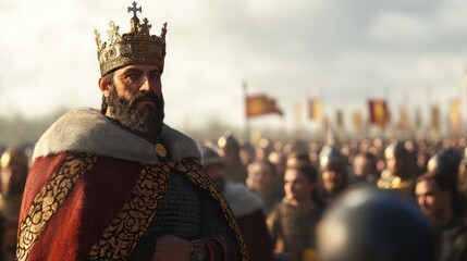 illustration of a king in front of his loving people