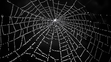 Obraz premium Intricate spider web with dew drops glistening.