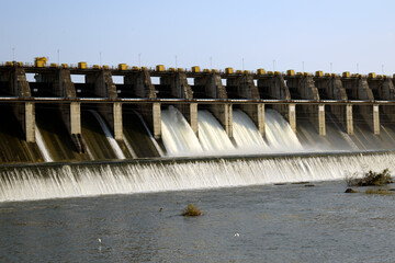 Massive Waghur Dam infrastructure Jalgaon Maharashtra India, 4 Gates of the Dam were open
