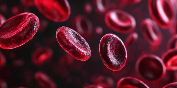 Close-up of red blood cells in motion.