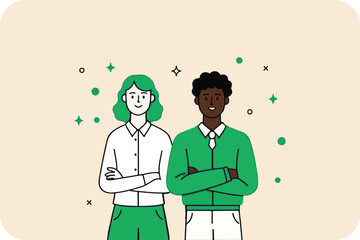 Fototapeta premium Confident Man and Woman: Diversity, Teamwork, and Success Vector Illustration Art