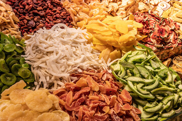 Dried fruits for sale at the Spice (Egyptian) bazaar in Istanbul, Turkey