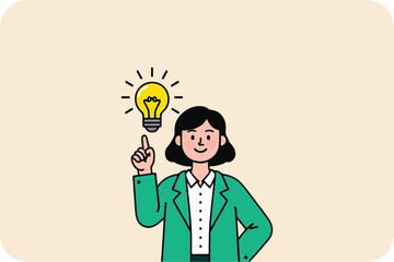 Woman with Lightbulb Idea: Inspiration, Creativity, and Solution Vector Illustration Art