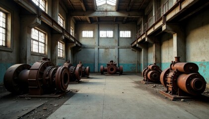 Abandoned industrial area with rusted machinery and concrete walls , industry, steel, concrete