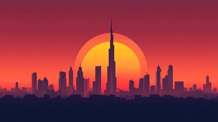 Obraz premium Dubai Skyline Sunset Silhouette