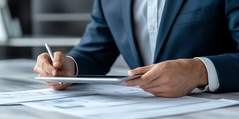 Businessman working on tablet.