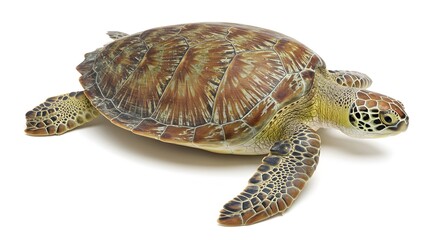 Obraz premium Beautiful Green Sea Turtle Portrait on White Background