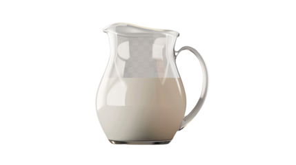 Milk-Filled Pitcher: A glass pitcher filled with fresh, creamy milk, showcasing its smooth texture. 