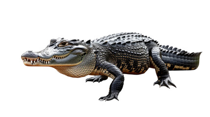 Fototapeta premium American Alligator: A majestic American alligator stands in full view, showcasing its formidable physique and rugged, textured hide, a testament to the raw power of the animal kingdom. 