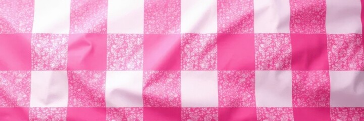 Fototapeta premium Crisp, bold pink and white check pattern, close-up, comfort, image