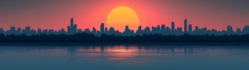 Fototapeta premium City Sunset Silhouette.