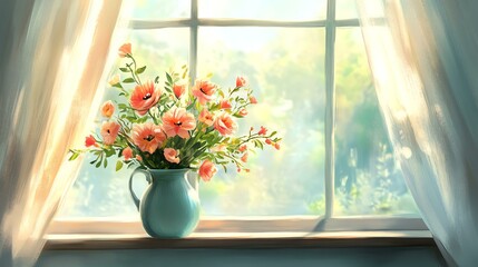 A vibrant bouquet by a sunlit window.