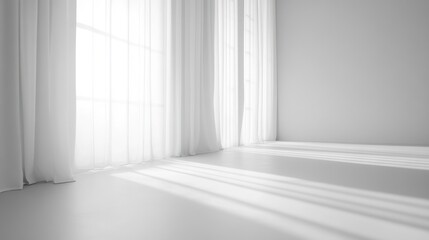 Fototapeta premium Modern sunlit room with sheer curtains