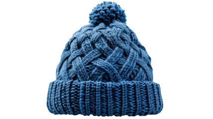 Cozy Knitted Hat: A detailed photograph of a warm, blue knitted hat, featuring intricate woven texture and a playful pom-pom