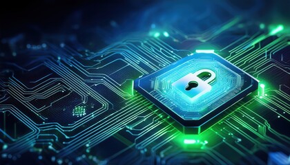 A lock imprinted on a circuit board symbolizing next-gen smart contract authentication and security layers