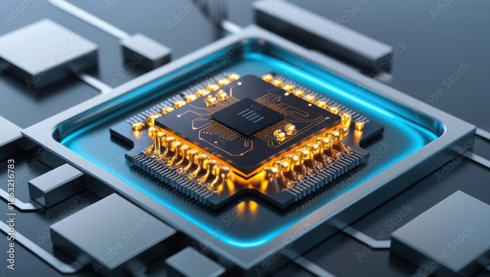 Poster micro processor featuring advanced nanotech microchip with glowing molecular circuits for innovation