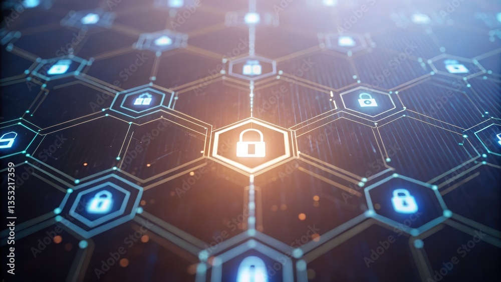 Poster high-tech virtual contract with computer circuit and secure lock symbolizing financial transactions