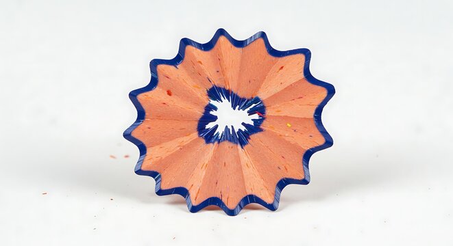 Single Pencil Shaving Flower with Blue Edge Isolated on White Background