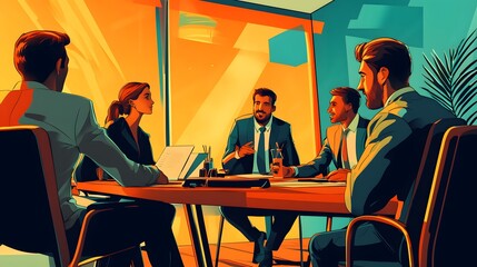 Professional Business Executives Engaged in Dynamic and Energetic Discussion Meeting