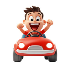 Animated Boy Driving A Red Cartoon Car