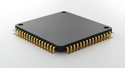 Close Up of Electronic Chip Component with Pins on Plain Background