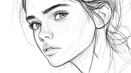 Fototapeta premium Stylish, Pen-Drawn Woman's Profile Portrait