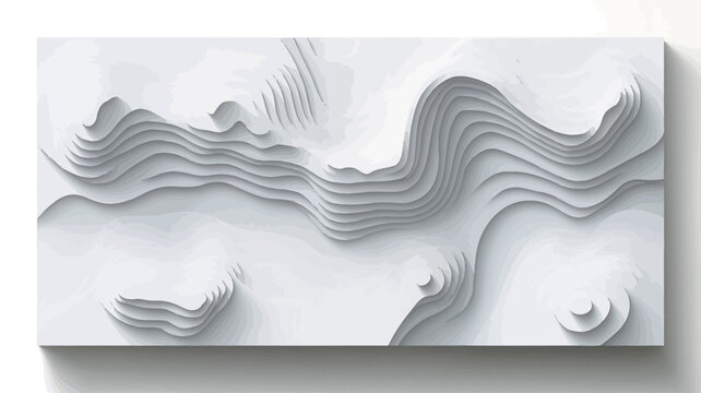 The image presents a monochromatic, close-up view of a three-dimensional abstract artwork. The artwork's surface is textured with a series of undulating, parallel lines creating a topographical or
