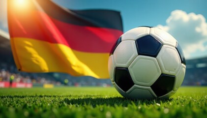 Fototapeta premium Abstract soccer ball with German flag waving in the air, vector, abstract