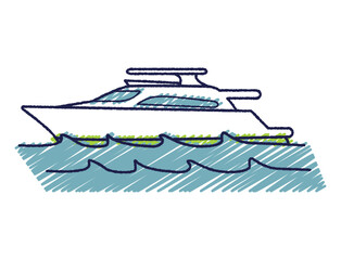 手書き風海を行くクルーザー船のイラスト