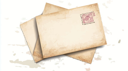 Naklejka premium The image shows two rectangular, aged envelopes stacked slightly off-center against a white background. The envelopes exhibit a creamy, off-white color with visible signs of aging, including