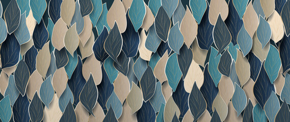 Abstract luxury art background with exotic leaves pattern with golden line elements. Hand drawn botanical banner for decor, print, wallpaper, textile, interior, packaging. © VectorART