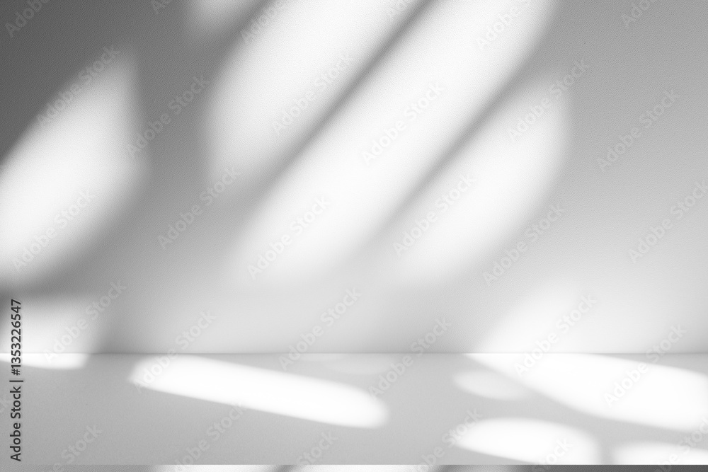 Aufkleber Wall interior background, studio and backdrops show products.with shadow from window color white and grey. background for text insertion and presentation product	
