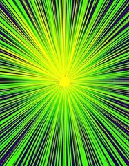 Obraz premium Vibrant green sunburst radiating from center, halftone comic book style, hue, illustration