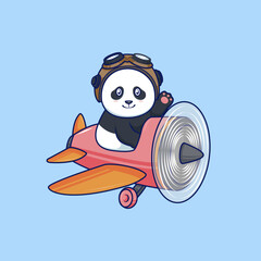 Cartoon Panda Pilot in Airplane