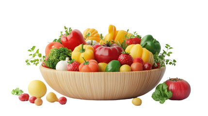 Colorful Vegetables And Fruits In Wooden Bowl