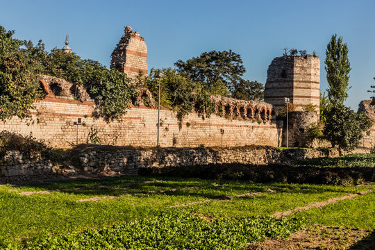 Vegetable patches next to Theodosian Land Walls in Istanbul, Turkey