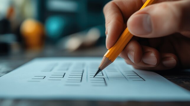 Close-up of a Person Taking a Test or Exam, Filling in Answers with a Pencil