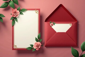 Elegant event invitation set with a folded envelope and sticker layout, wax seal, party invitation