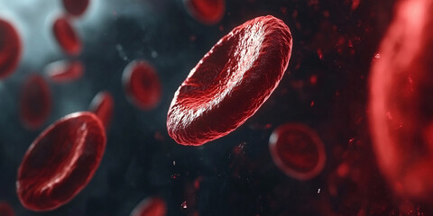 A close-up view of red blood cells flowing.