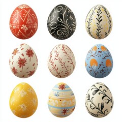 Colorful Decorative Eggs Collection Perfect for Spring Celebrations and Easter Festivities Featuring Unique Patterns and Vibrant Designs