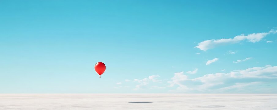 A lone red balloon ascending into the vast blue sky, a symbol freedom and dreams - Powered by Adobe