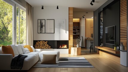 Modern Cozy Living Room with Natural Light and Minimalist Design