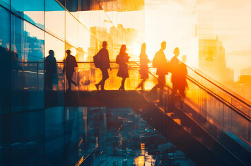 People Walking On A City Bridge At Sunset Bridge